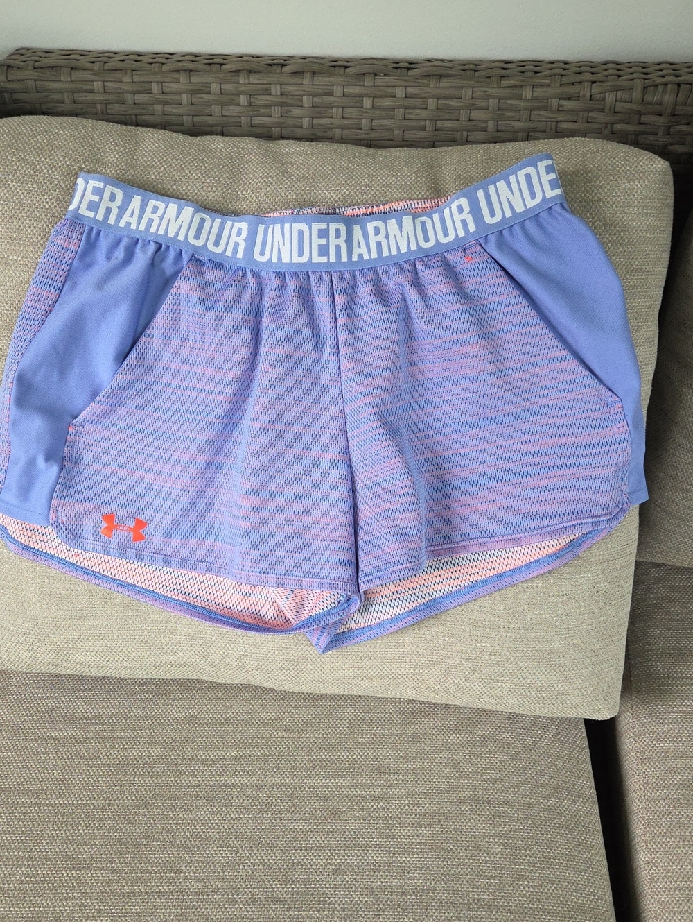 Under Armour Lavender Athletic Shorts with Coral Logo